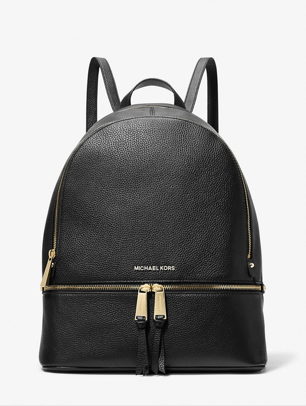 Michael Kors Black Pebbled Leather Backpack Gold Hardware Medium Purse Bag